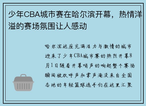 少年CBA城市赛在哈尔滨开幕，热情洋溢的赛场氛围让人感动